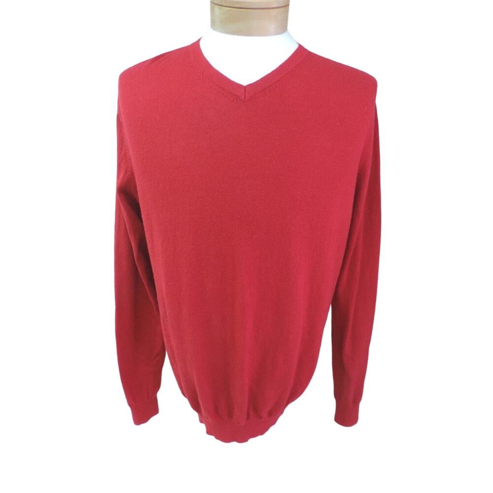 Foxcroft women's size Large V neck sweater red 10% cashmere 90% cotton